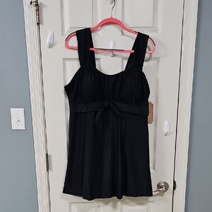 Tanki Tummy Control Chest Support Black Swimdress Resortwear Vacation Cruise